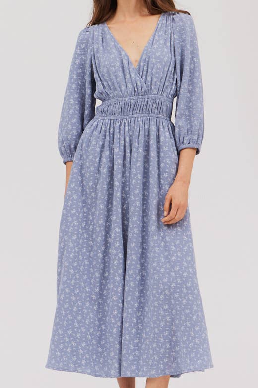 Indigo Summer Cotton Midi Dress Close Up view of bodice and pattern