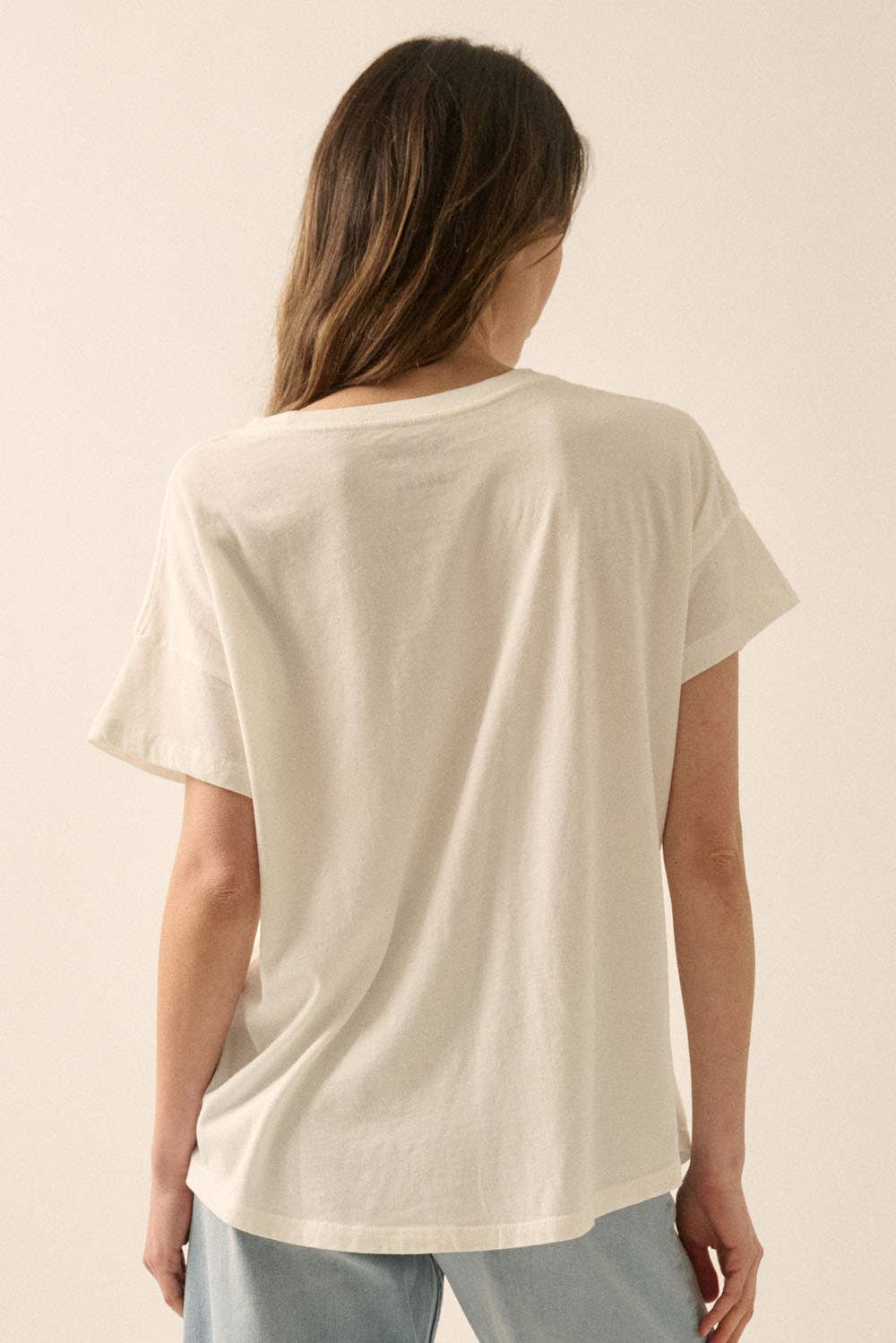 Ivory Floral Motif Garment Washed Graphic Tee Rear View