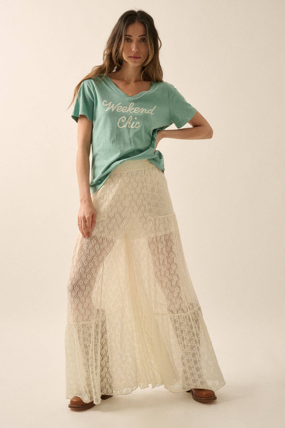 Jade Weekend Chic V-Neck Vintage-Wash Graphic Tee perfect casual wear