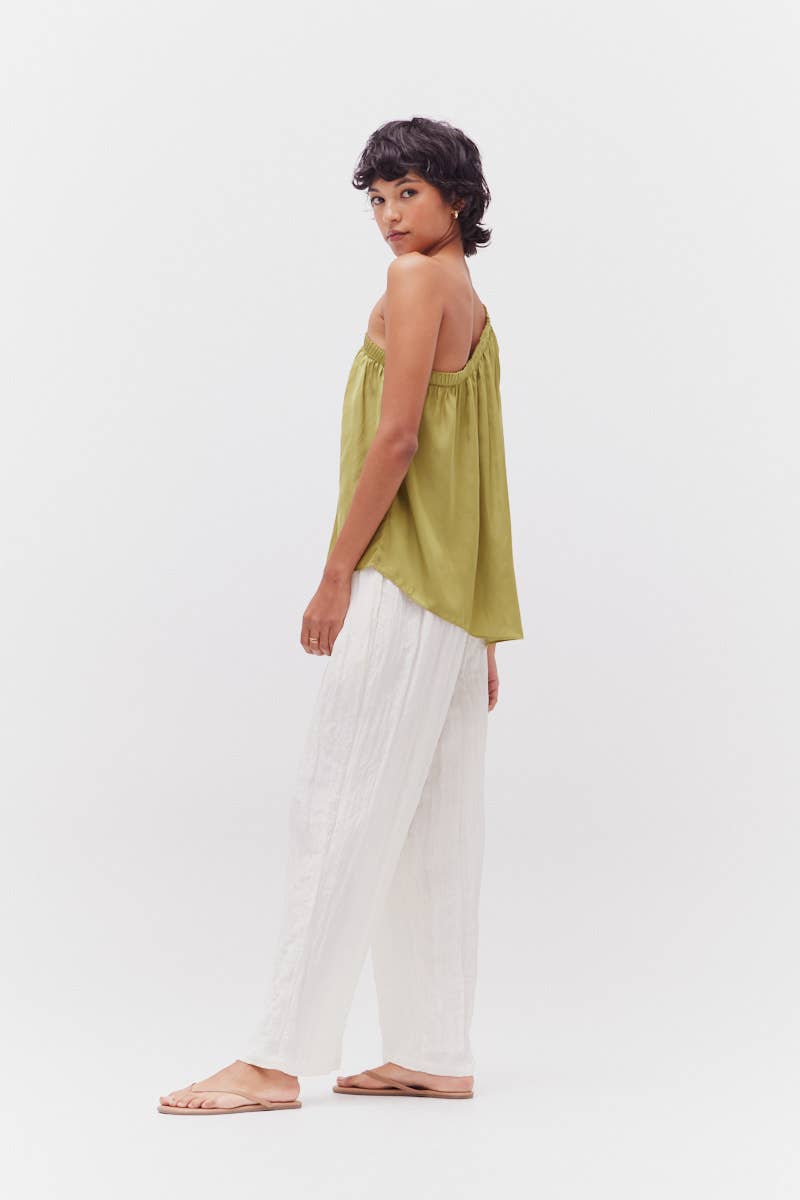 Martini One-Shoulder Satin Top showcasing off the shoulder style