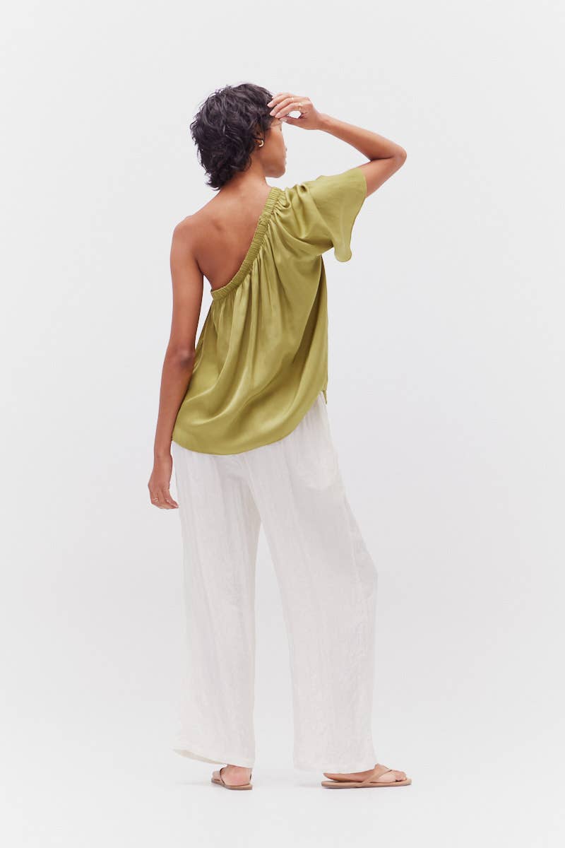 Martini One-Shoulder Satin Top perfect for dressing up or down