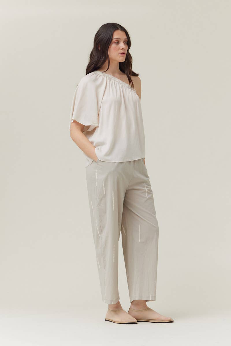 Milk One-Shoulder Satin Top Side View