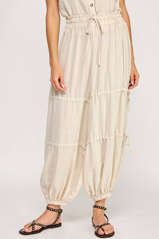 Natural Balloon Jogger Pants with Strap Detail Front View