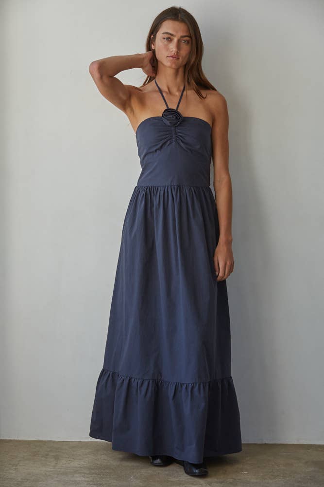Navy Flare Maxi Dress Front View