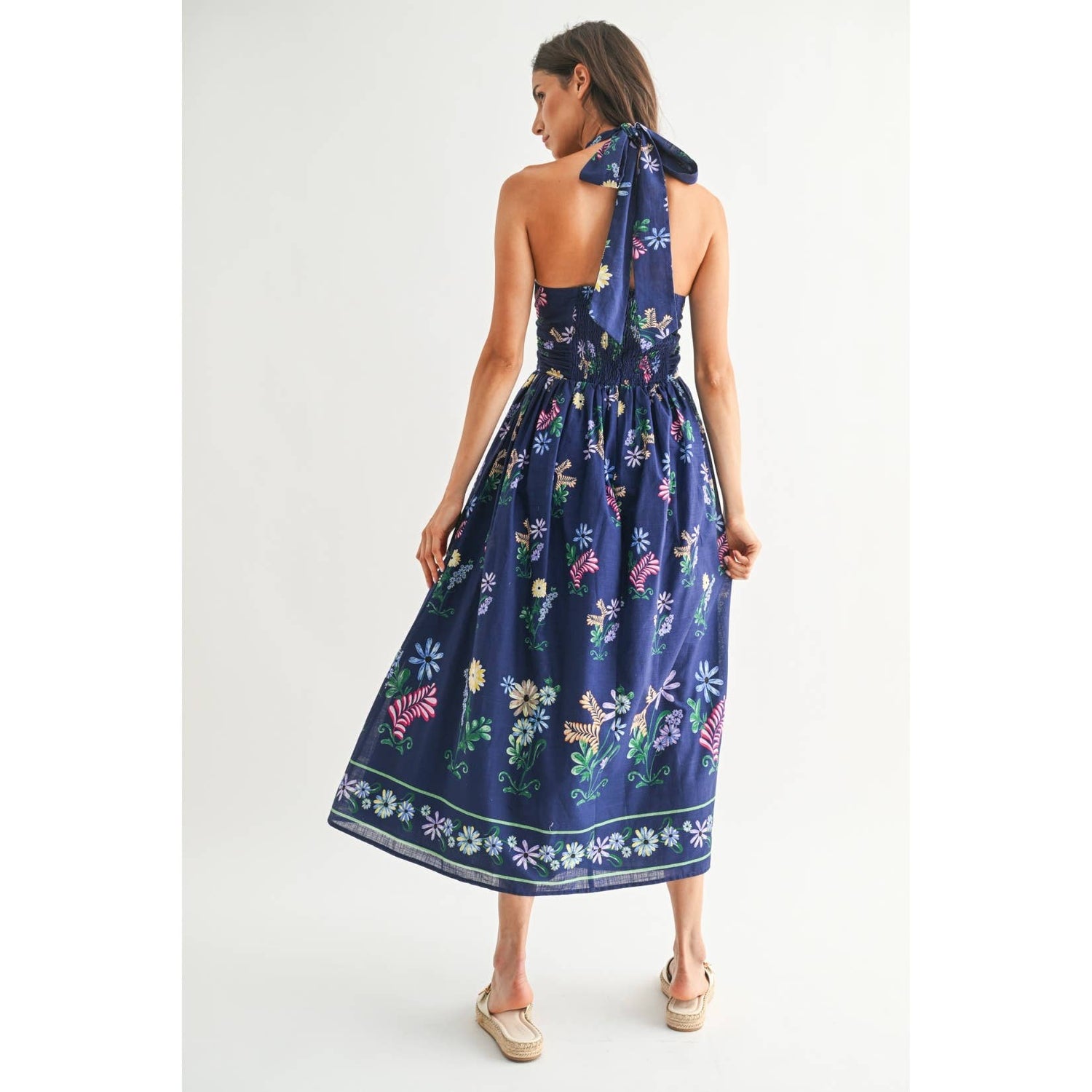 Navy Multi Floral Maxi Dress showcasing Rear View