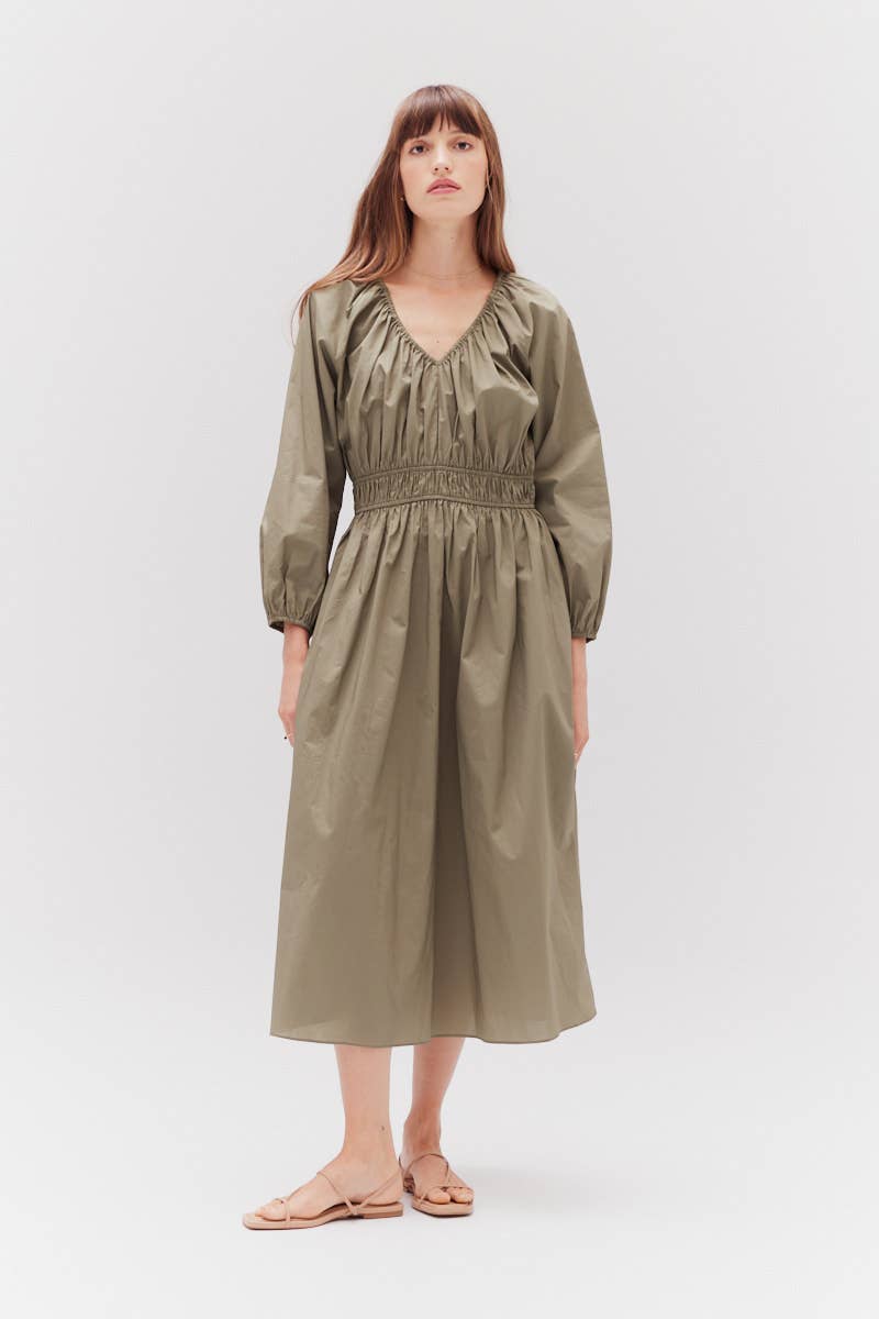 Olive Summer Cotton Midi Dress