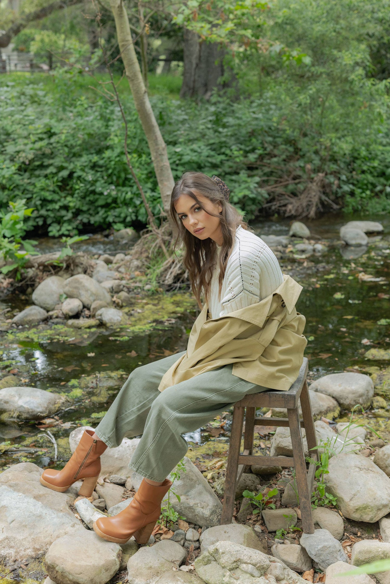 Olive Washed Barrel Pants for casual wear