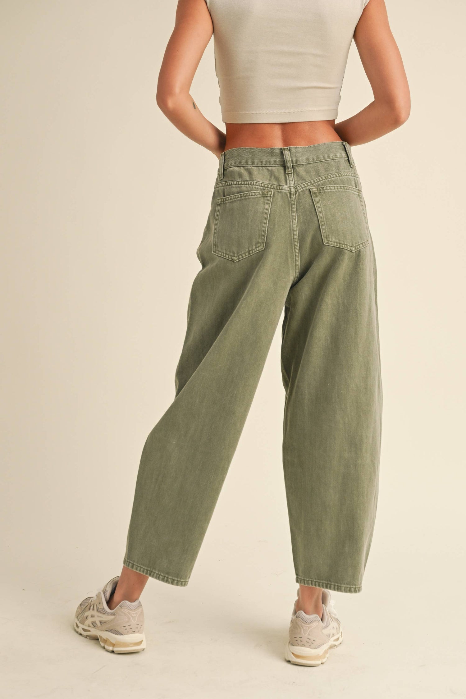 Olive Washed Barrel Pants Rear View