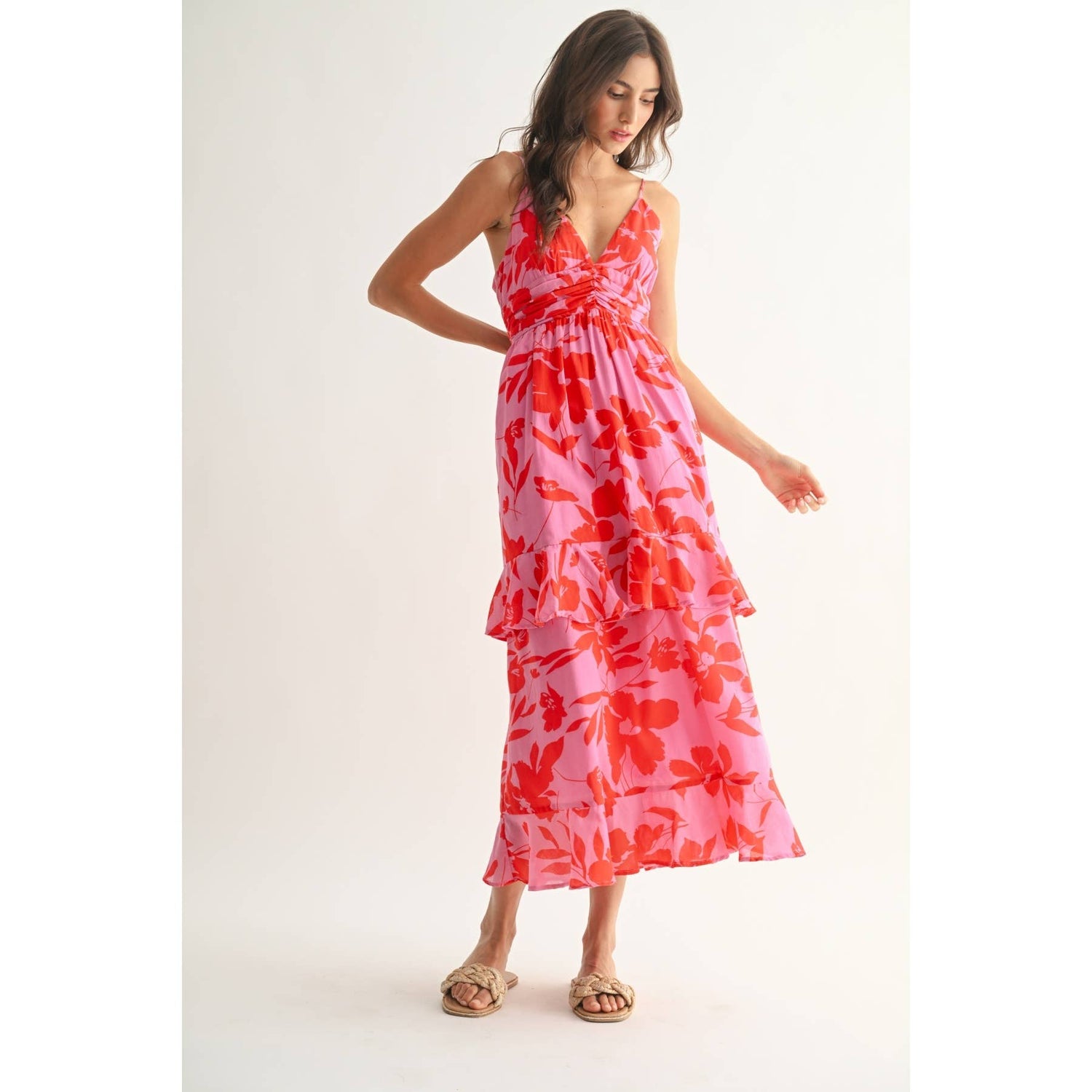 Red/Pink Floral Maxi Dress