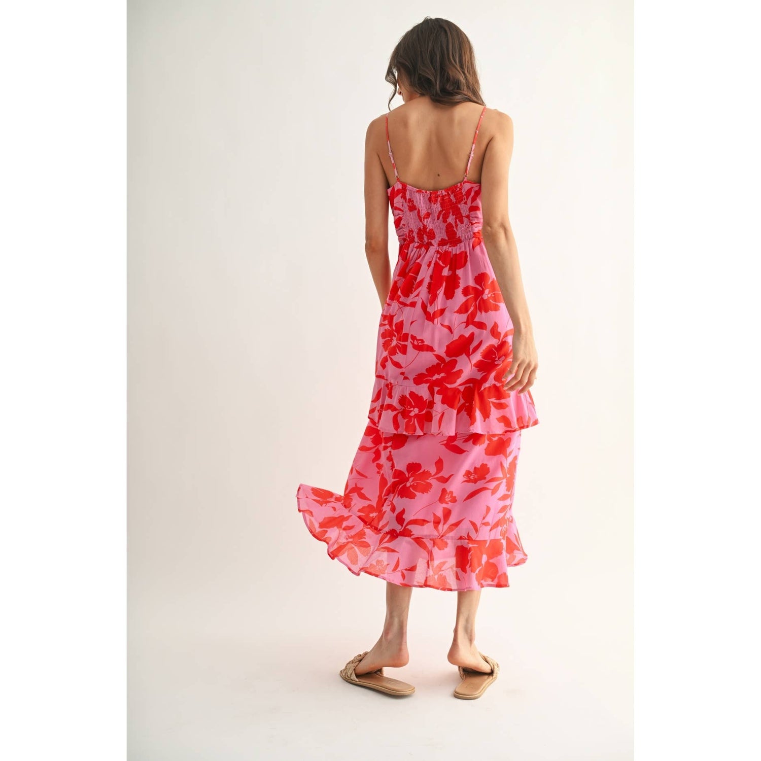 Red/Pink Floral Maxi Dress Rear View
