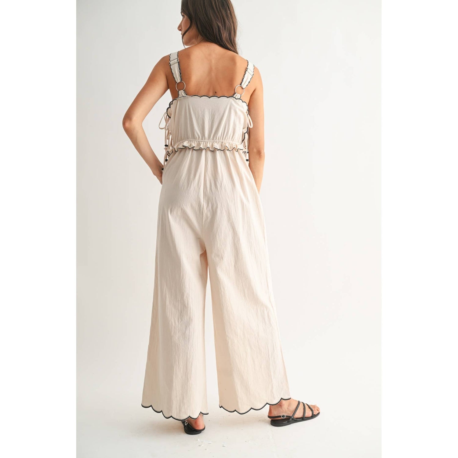 Sand Embroidered Jumpsuit with Unique Scalloped Edge Rear View