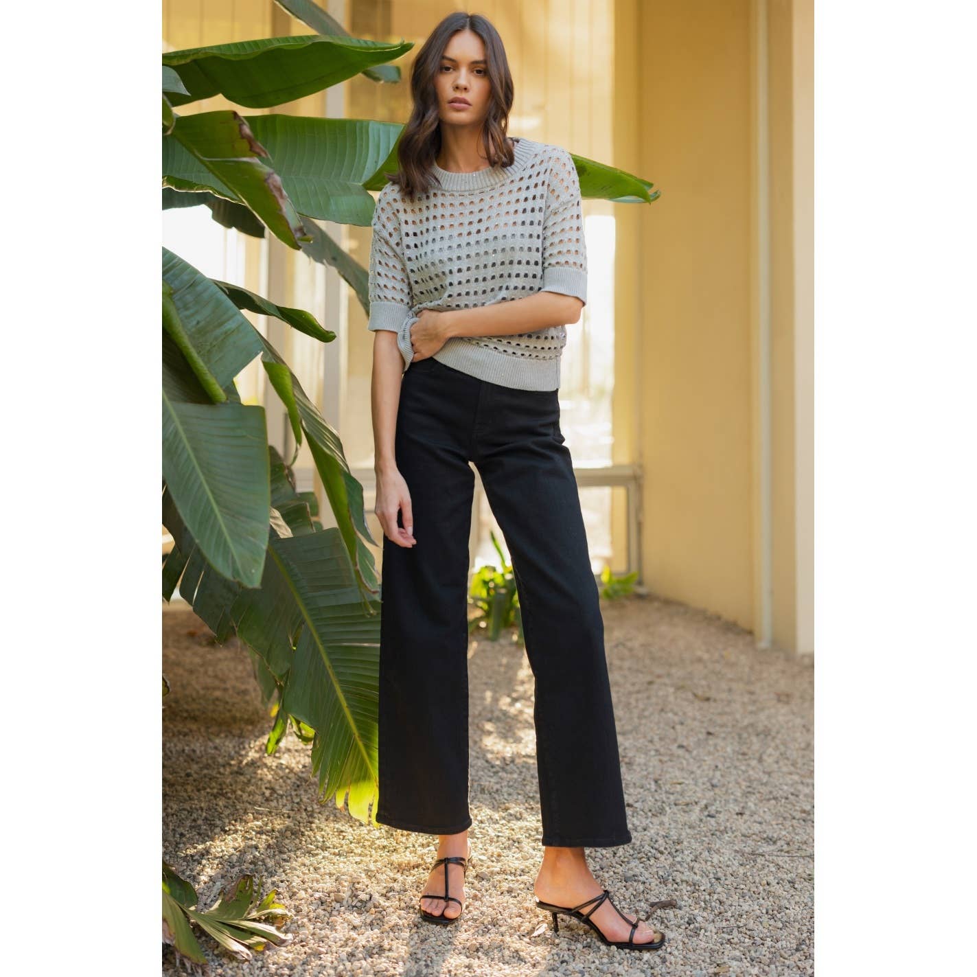 Silver Grey Open Stitch Short Sleeve Knit