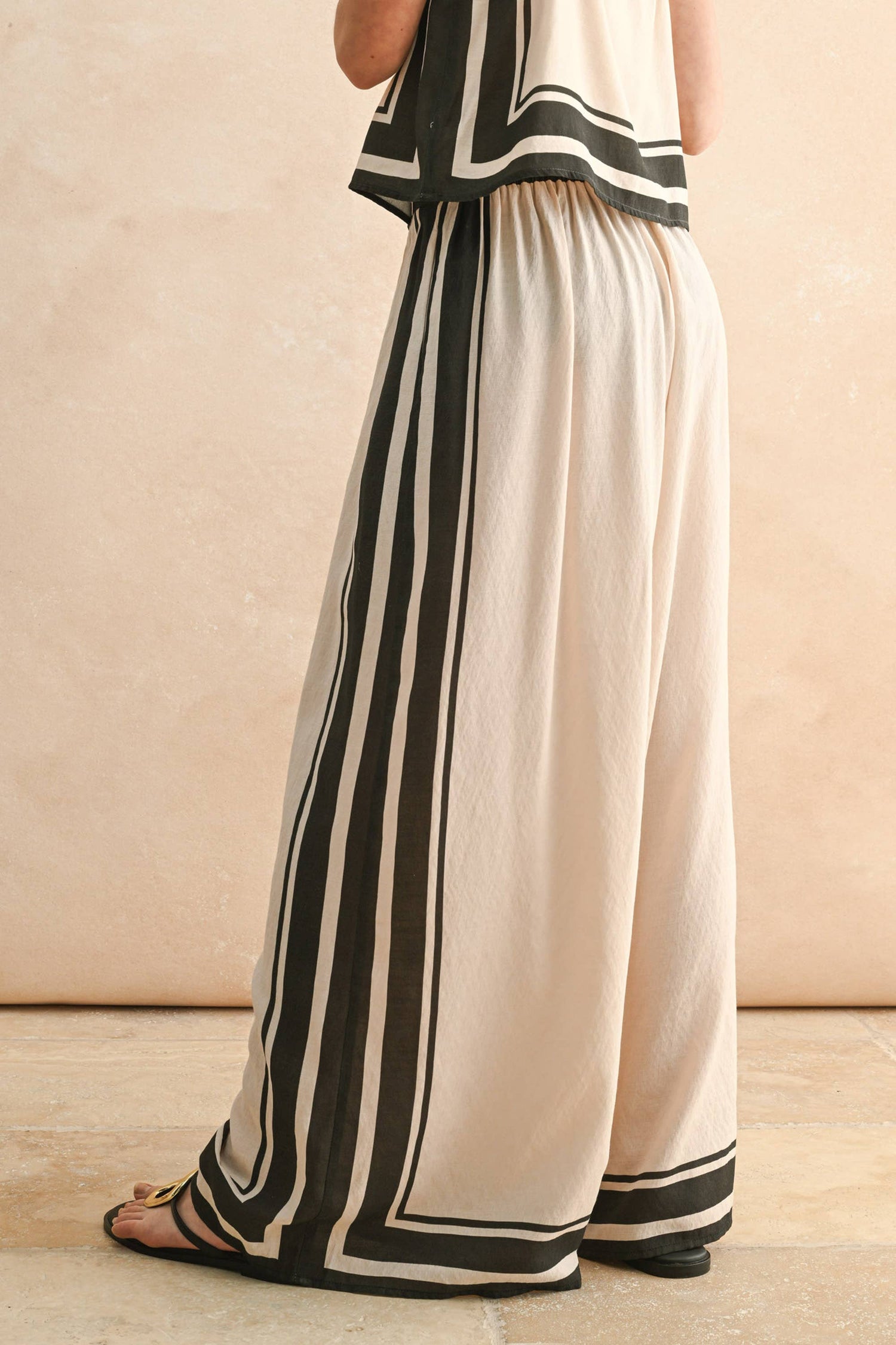 Tan/Black Border Stripe Pattern Pants Rear View