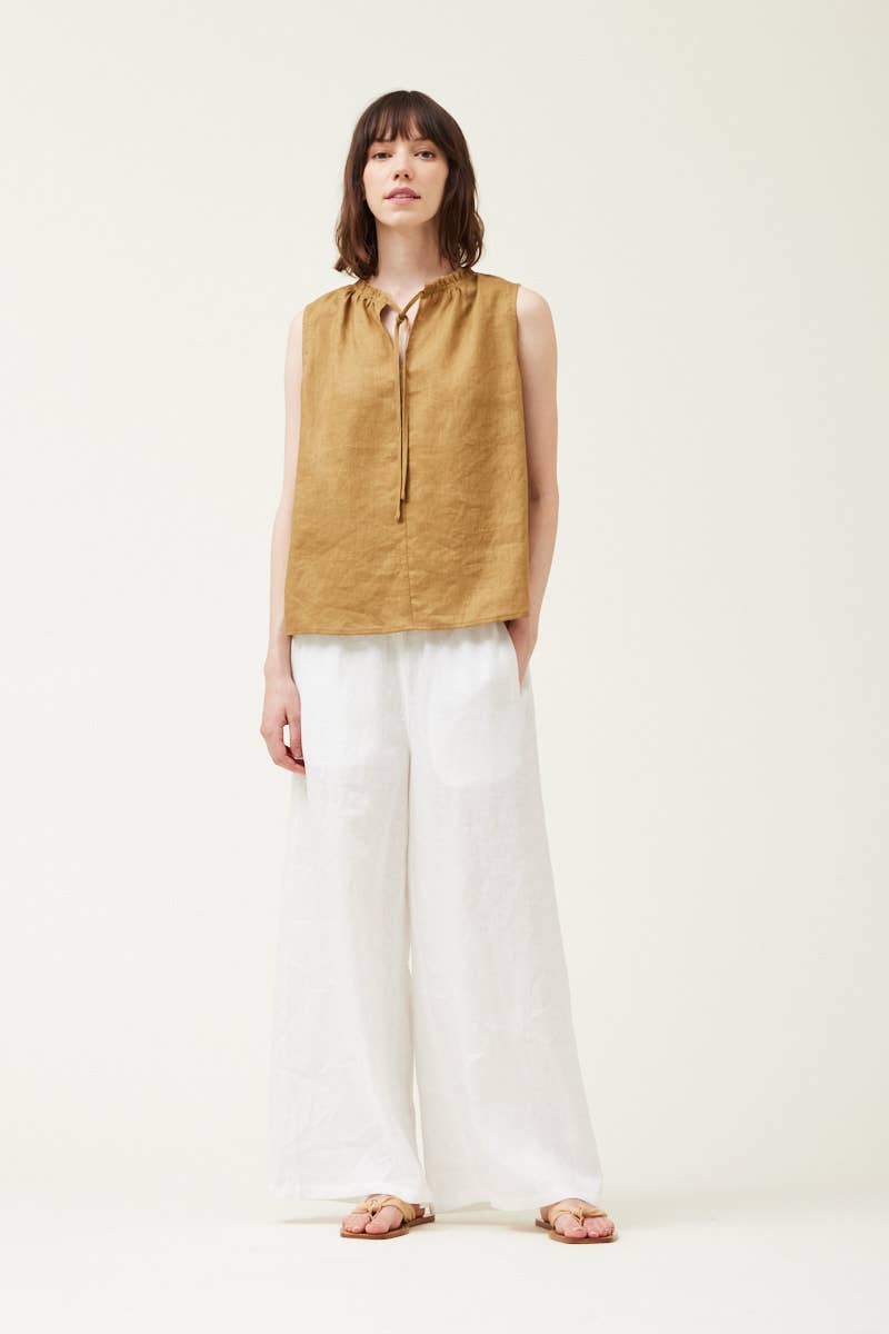 The Brown Olive Sleeveless Linen Top