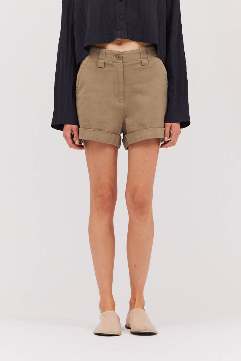 The Dry Sage Twill Shorts featuring cotton blend