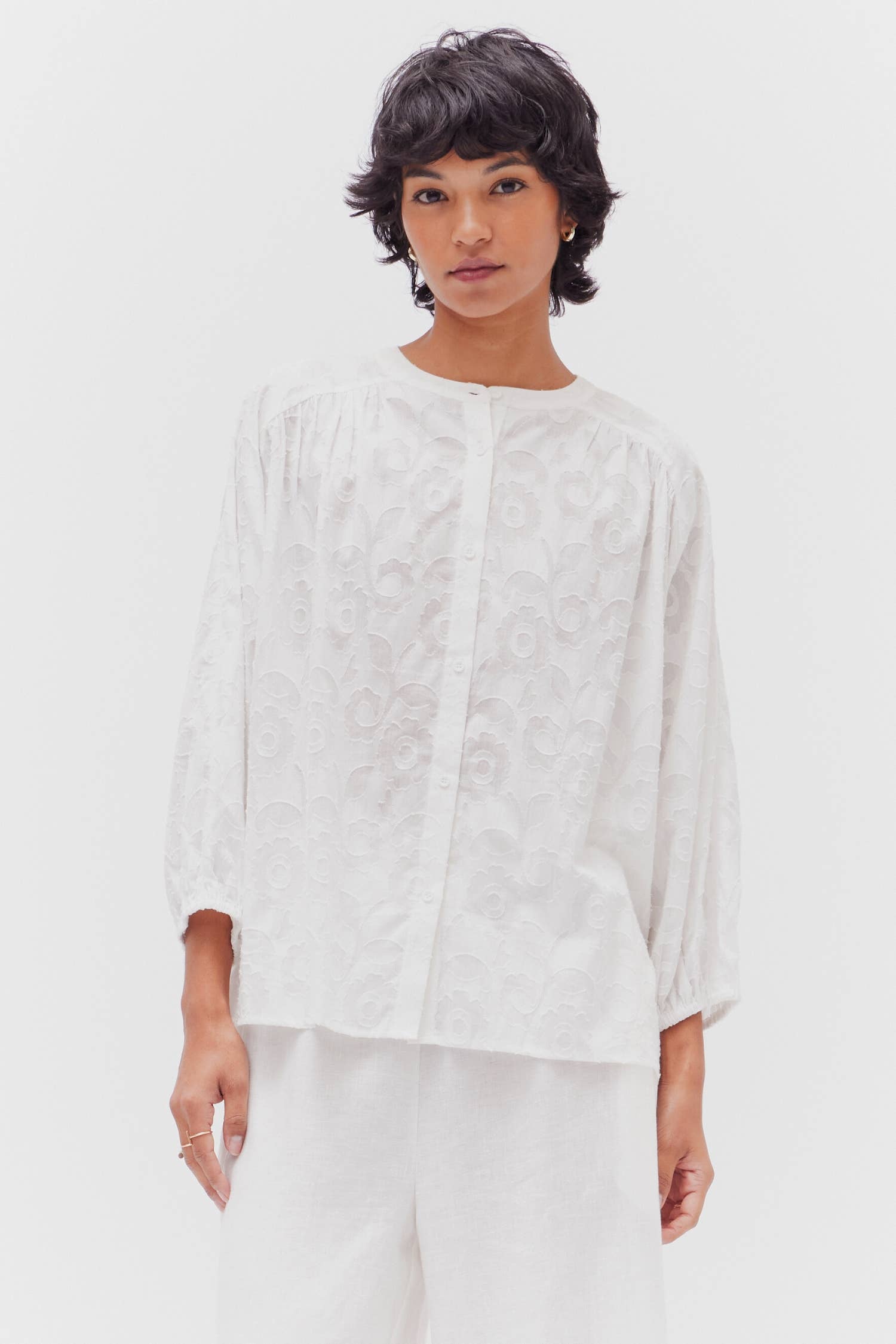 The Jacquard Floral Cotton Blouse – Off White