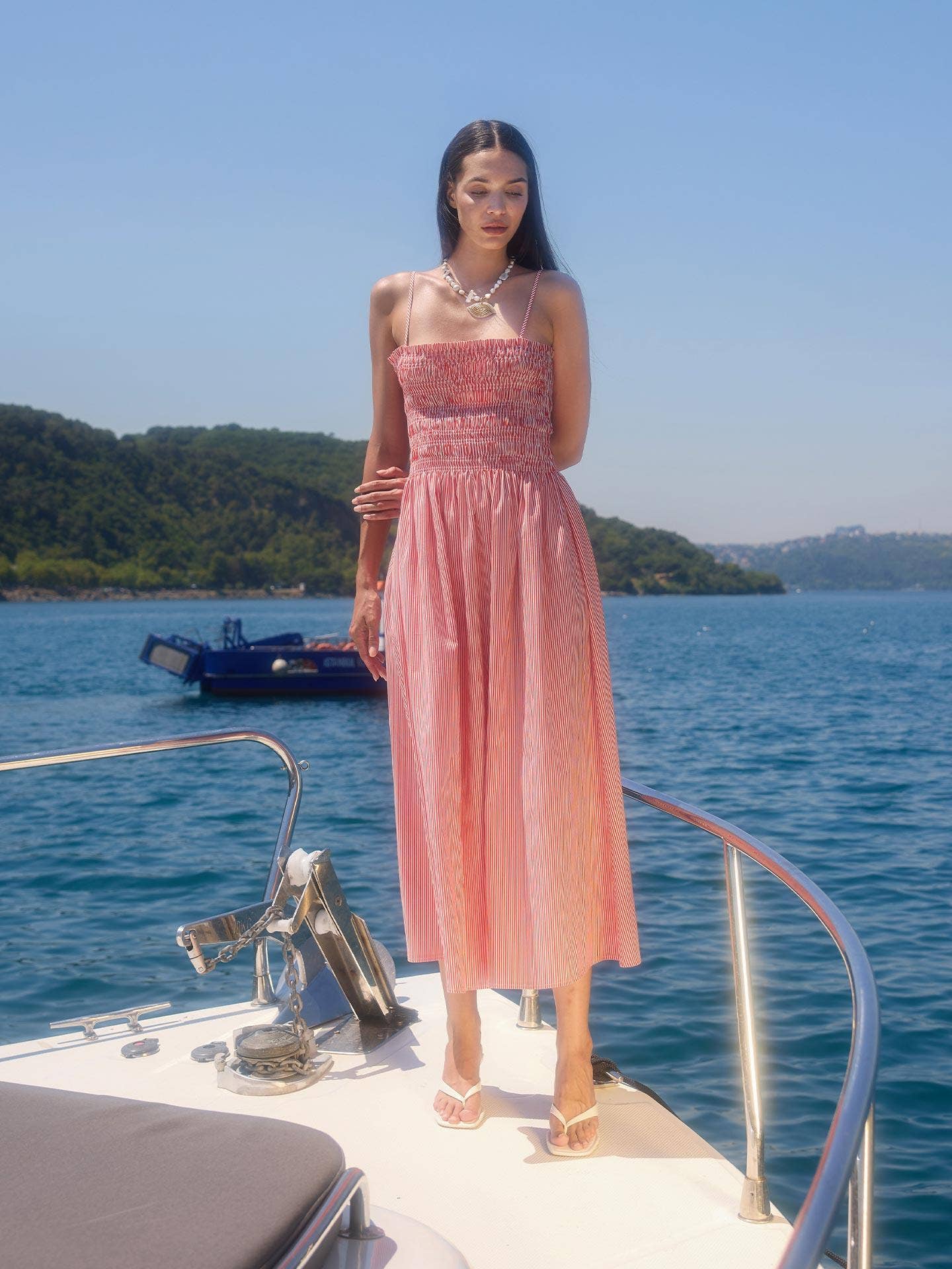 The Red Striped Guipé Strap Maxi Dress