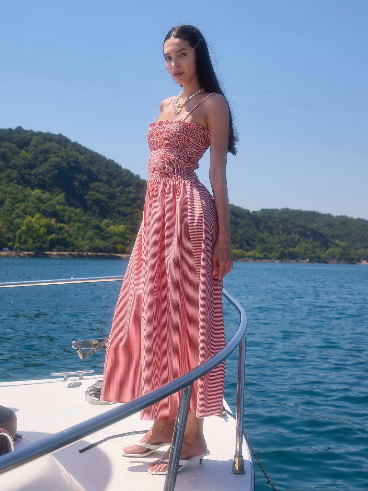 The Red Striped Guipé Strap Maxi Dress Side View