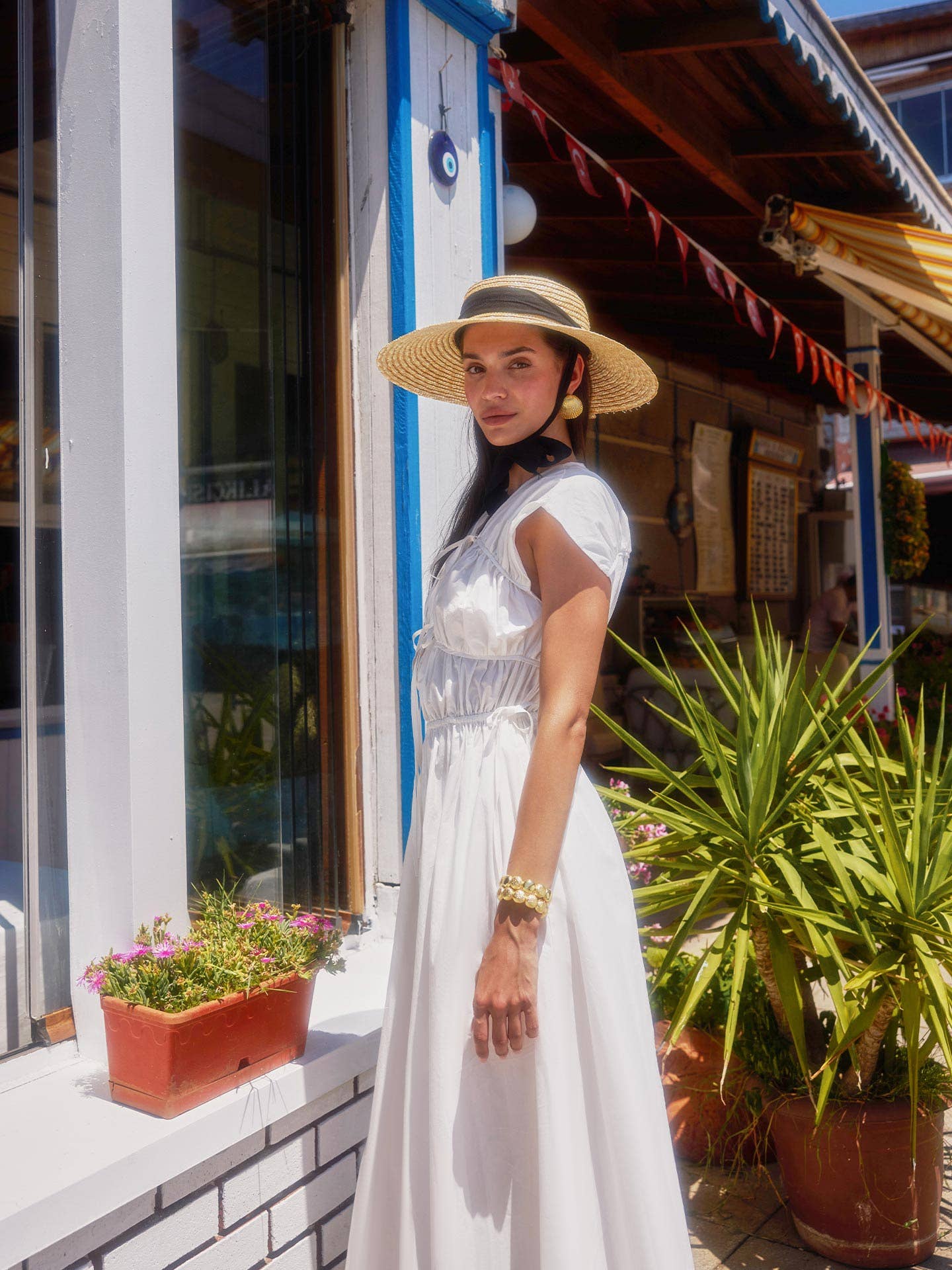 The White Piping Detail Maxi Dress Side View