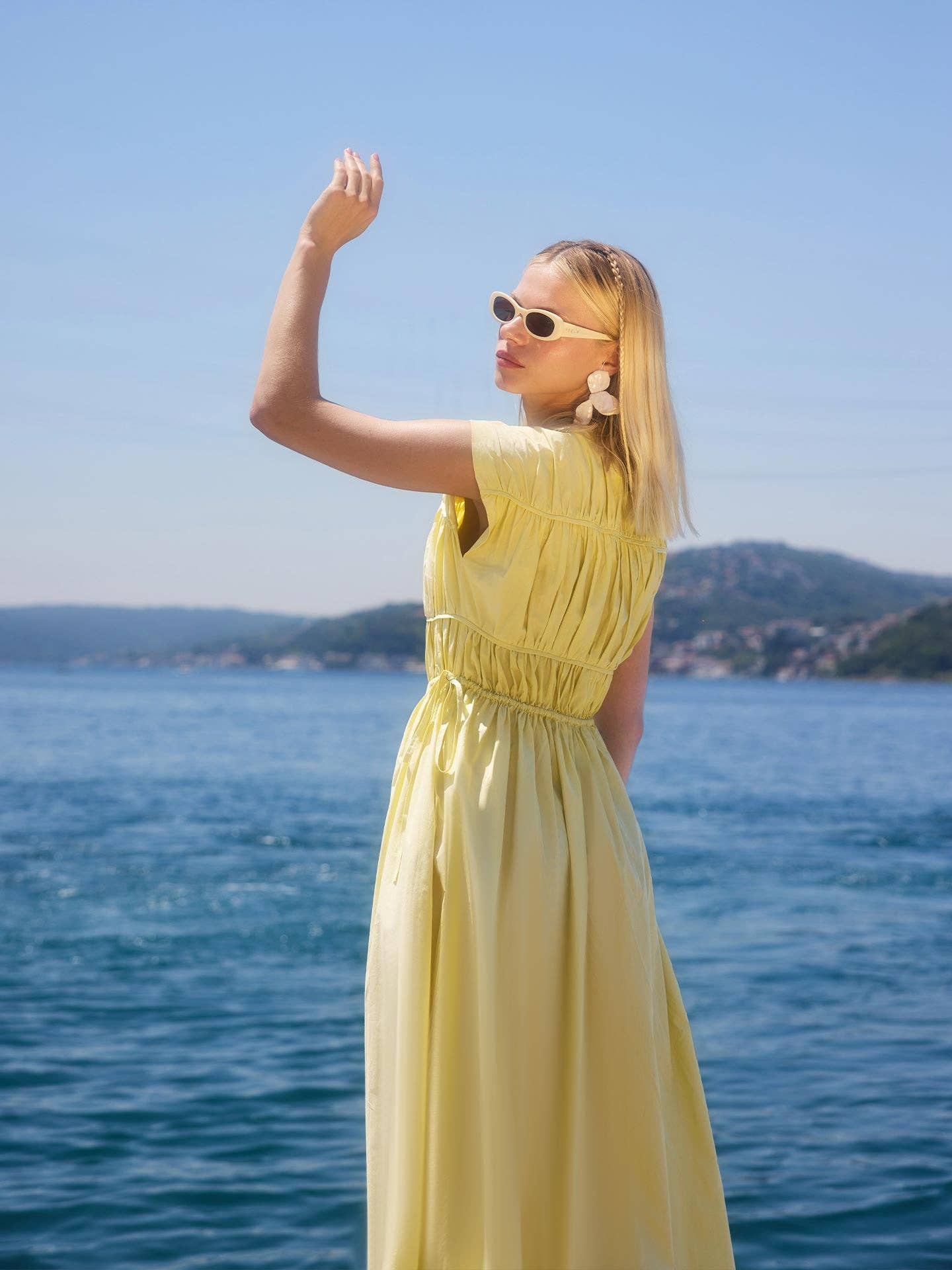 The Yellow Piping Detail Maxi Dress Rear View