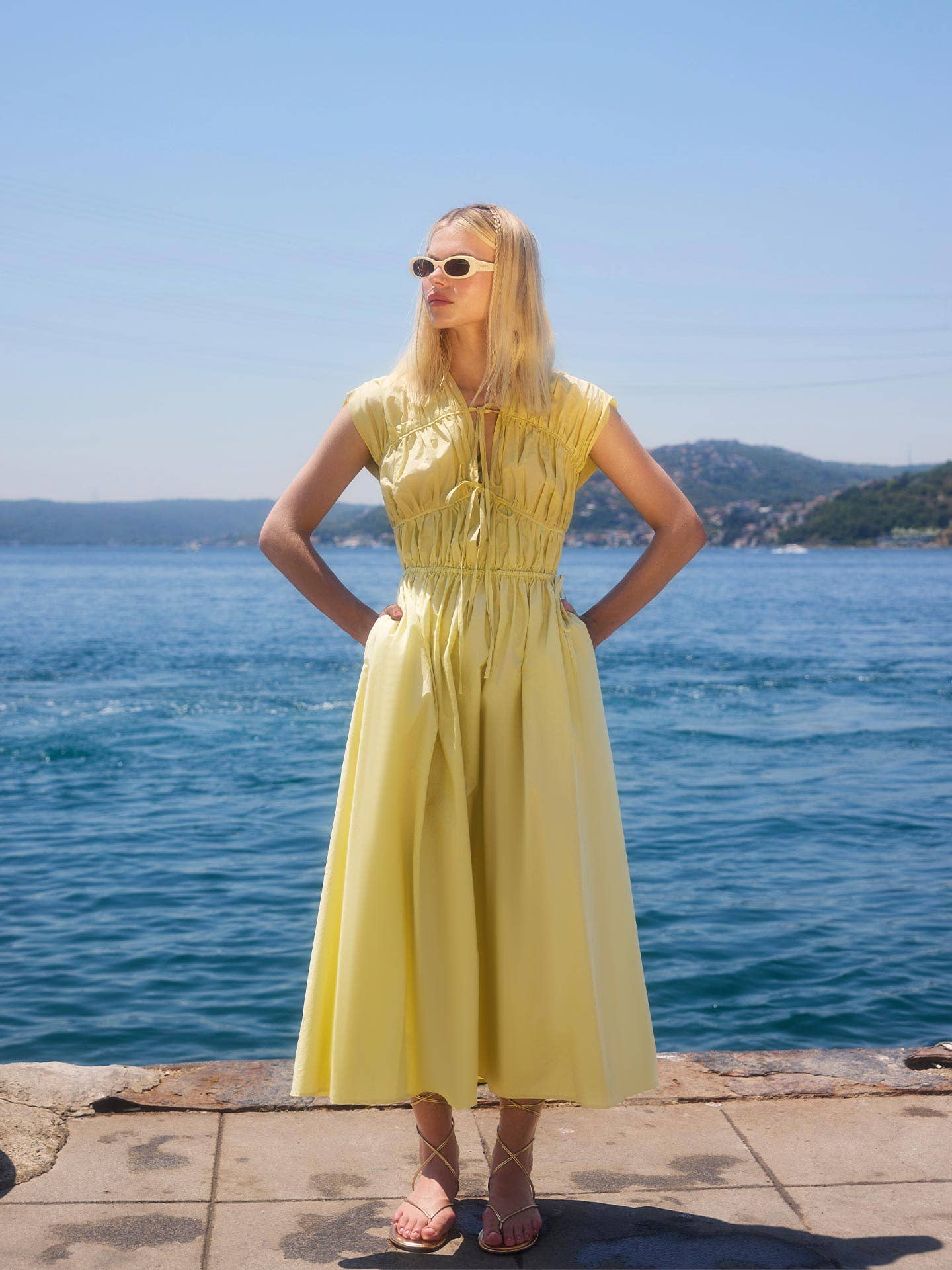 The Yellow Piping Detail Maxi Dress Front View