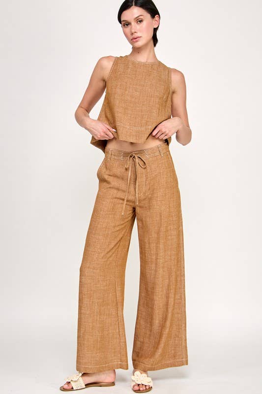 Turmeric Linen Stitched Wide Pants
