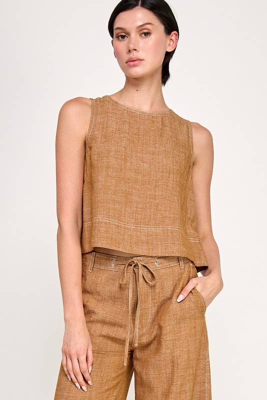 Turmeric Sleeveless Linen Top