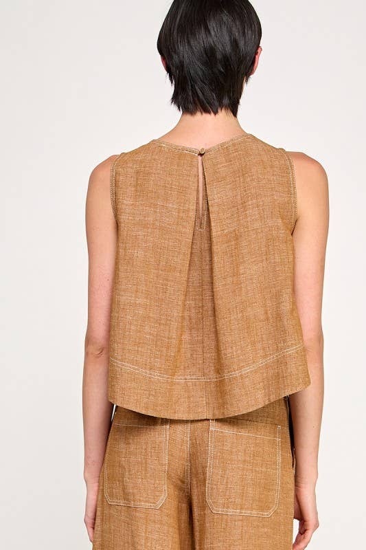 Turmeric Sleeveless Linen Top rear view