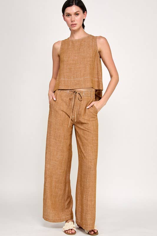 Turmeric Sleeveless Linen Top and Pant Set
