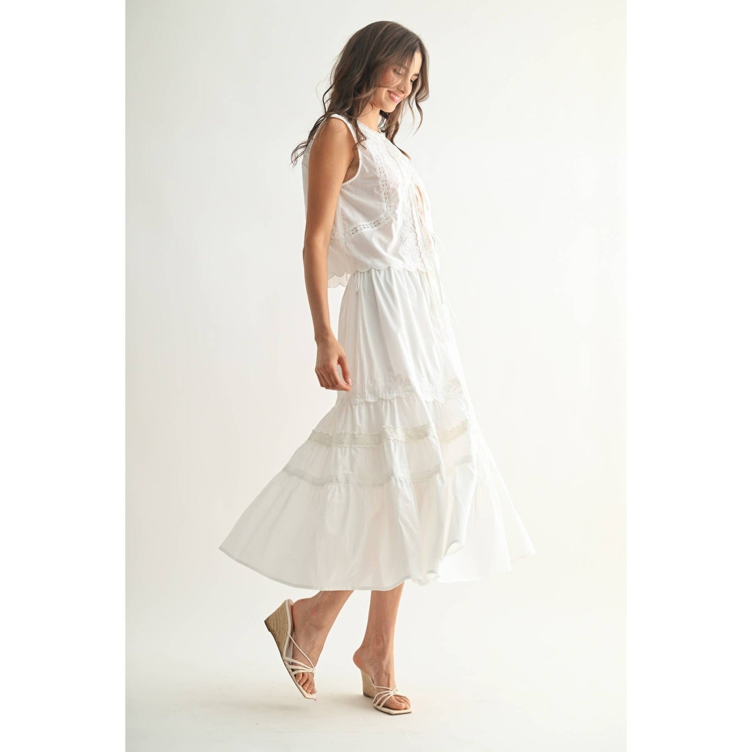 White Lace Two Piece Set showcasing skirt and top