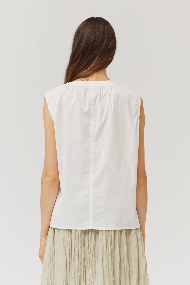 White Sleeveless Cotton Top Rear View